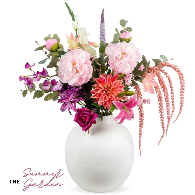 Mijn Bloem Luxe Zijden Boeket - Roze/Paars - 16 stelen - ± 80 cm - Kunstbloemen - Nepbloemen The Summer Garden
