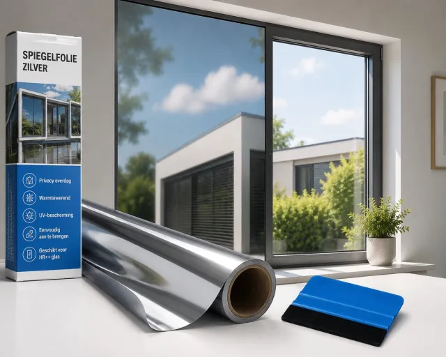 Muursticker4sale.nl Spiegelfolie Zilver – Zonwerende Raamfolie – Tegen Hitte & Inkijk – Zelfklevend – HR++ Geschikt - 45 x 200 cm Geen kleur