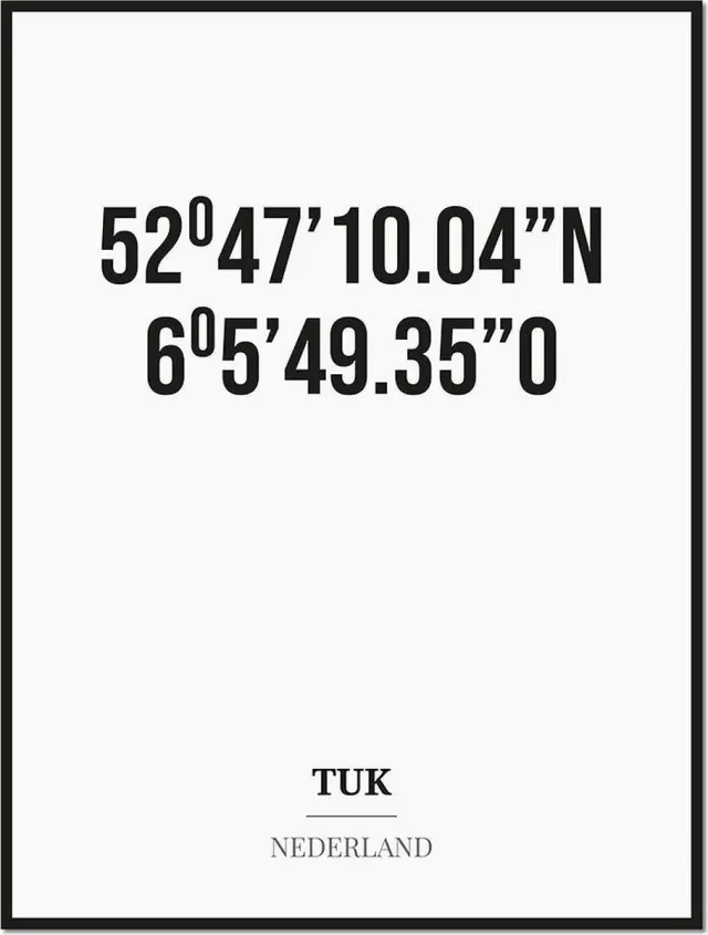 Studio216 Poster/kaart TUK met coördinaten zwart, wit