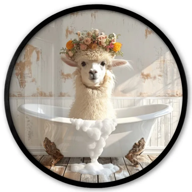FrameYourWall Poster in lijst Rond - Fotolijst 40x40 cm - Posters - Vintage - Alpaca - Badkuip - Bloemen - Dieren - Ronde posterlijst zwart - Decoratie - Wanddecoratie woonkamer - Muurdecoratie slaapkamer