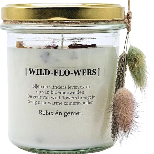 Candlelight-on Geurkaars met droogbloemen - wild flowers - 8cm Wit
