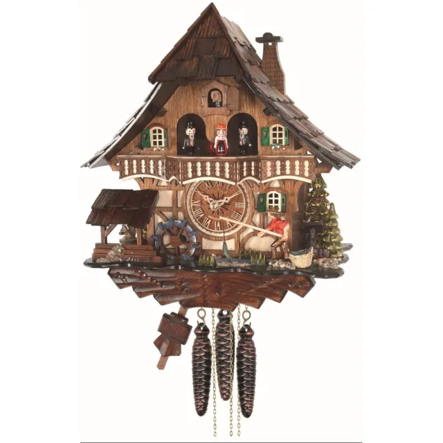 Engstler 4969_QMT - Koekoeksklok - Kwarts - Notenhout - met muziek met dansend paar - 34 cm Bruin