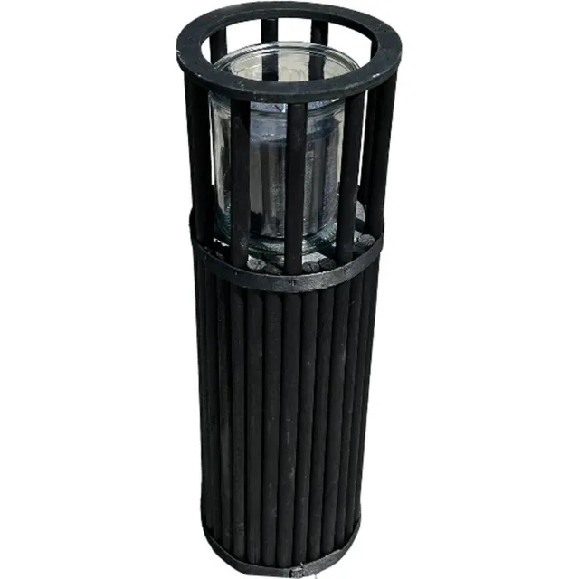 Benza Houten Windlicht Lantaarn Zwart incl. Kaars Ø 15 cm x 39 cm