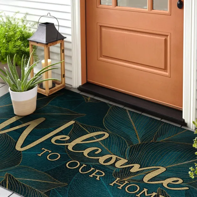 Coloray Buiten Deurmat - Groente Entreemat Buiten - Bladmotief 'Welcome to our home' Onderhoudsvriendelijke Deurmat - Moderne Entree Inrichting - Deurmat Tegen Sneeuw - Modieuze Buitenmat Met Design - 150x100 cm