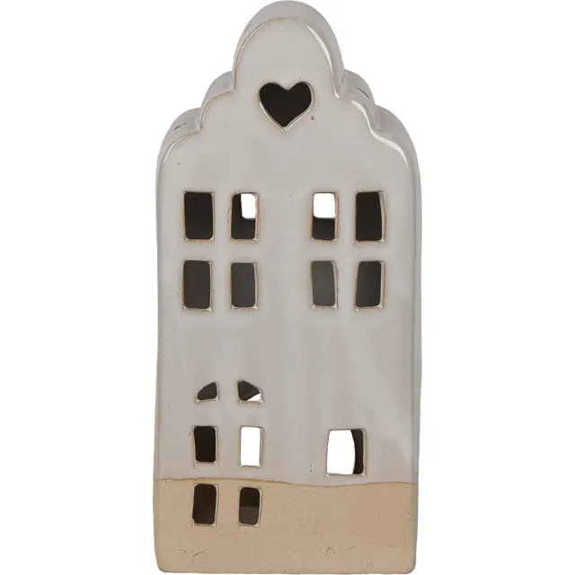 Clayre & Eef Theelichthouder Huis 11x10x23 cm Beige Keramiek