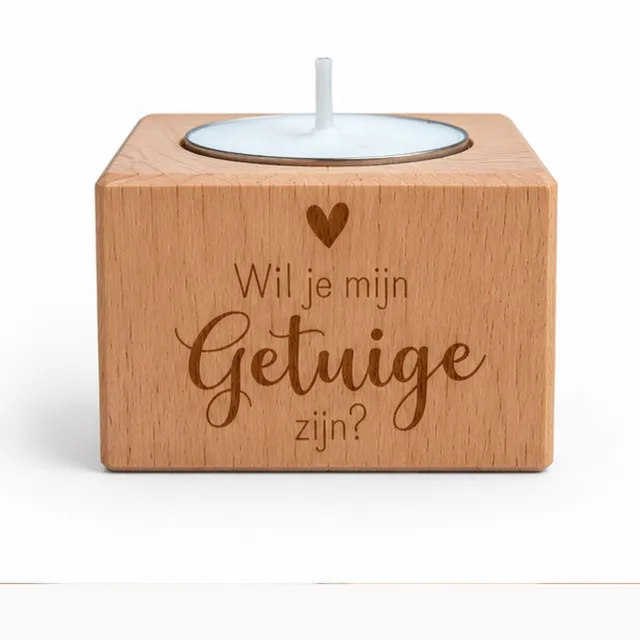 d-dreams graveringen Waxinelichthouder vierkant S wil jij mijn getuige zijn? hout