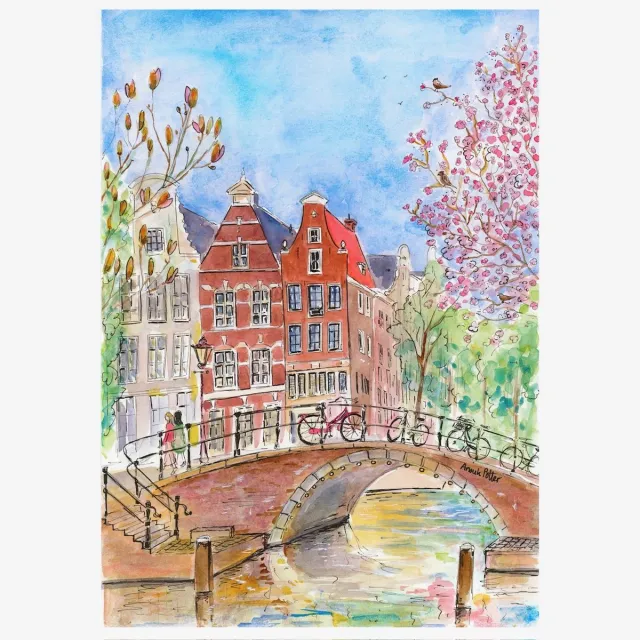 Amsterdam Illustrations Art print Amsterdamse grachtenpanden - aquarel Keizersgracht - A4formaat - Aquarelpapier - Amsterdam meerkleurig