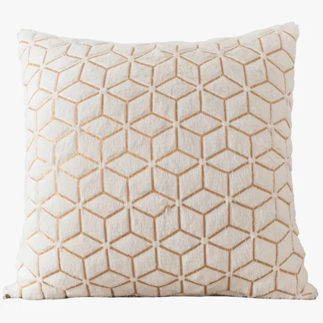 ilgi collection Sierkussenhoes met goudkleurig geometrisch patroon – Crème/Wit – 45 x 45 cm - Zonder vulling