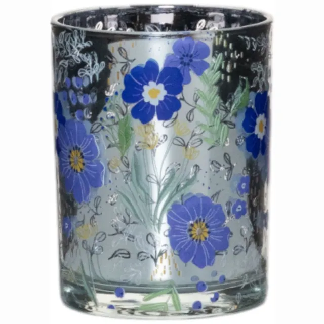 Mars & More Theelichthouder blauw bloemen large 18cm Multi