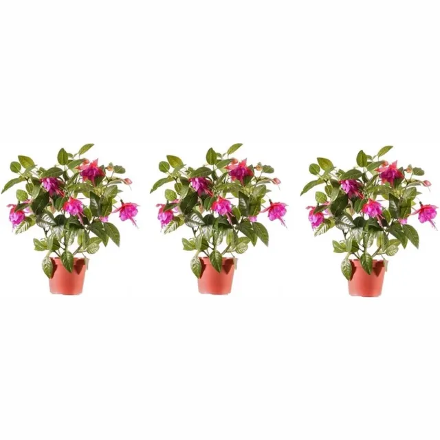 Bellatio Flowers & Plants kunstplant met bloemen - 3x - fuchsia roze - 30 cm - binnen Groen