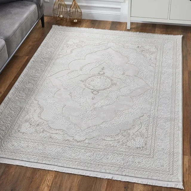 Woodman Carpet CAMBRAI - Creme - 200x290cm, Laagpolig vloerkleed met franjes