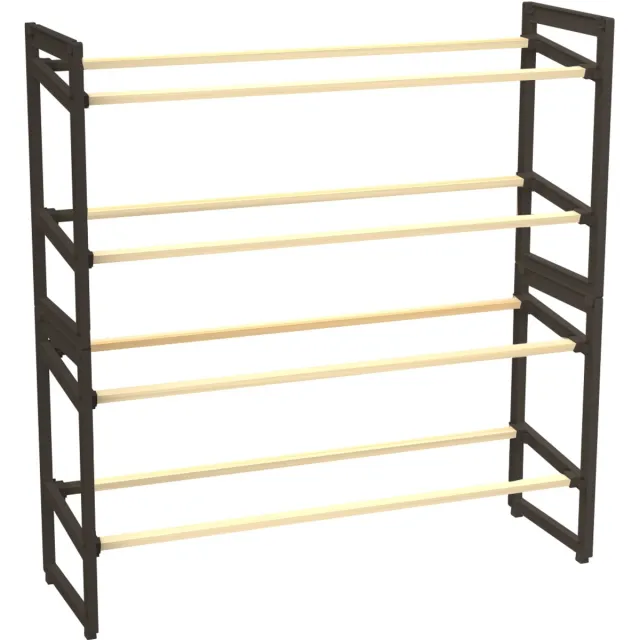 Fixwood Houten Schoenenrek – 2-in-1 Stapelbaar Schoenenrek – 2 of 4 Lagen – Compact, Duurzaam en Stijlvol – Zwart/Hout – 65x26x52 cm