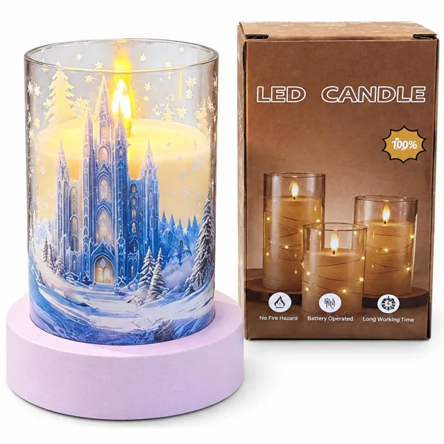 SWGOTA led kaarsen - sneeuwdecor, 7,5 x 10 cm, warm licht en vlameffect, op batterijen, batterijen niet inbegrepen Bruin