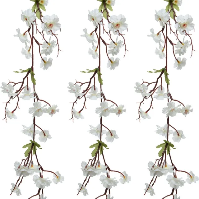 Everlands kunstbloem/bloesem takken slingers - 3x stuks - wit - 187 cm