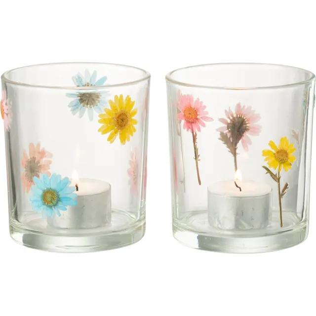 J-Line windlicht Posy - glas - transparant/mix - medium - 2 stuks Multi