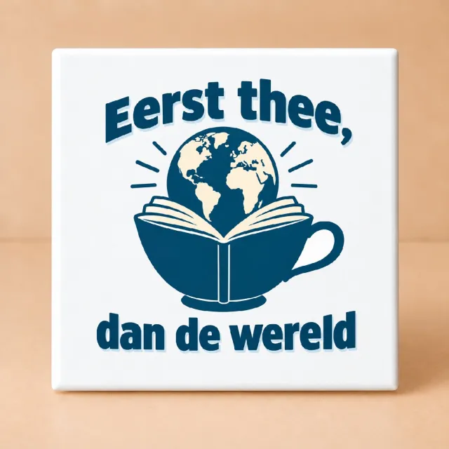 Bedruk King Vrolijke De thee-tante in winterstand Tegel – Kleurrijke Wanddecoratie voor Thee- en Winterliefhebbers - 15 x 15 cm Wit