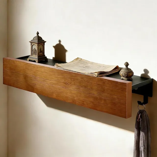 VELZINO® Wandkapstok met Hoedenplank - Muur Kapstok Hangend - IJzer en Hout Zwart / Bruin