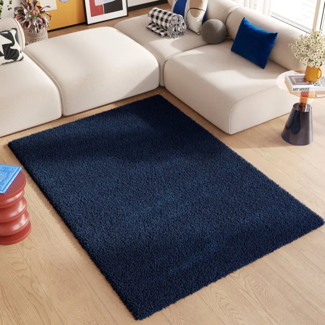 Tapiso Essence Vloerkleed Blauw Hoogpolig Shaggy Tapijt Maat- 200x300 Blauw 2