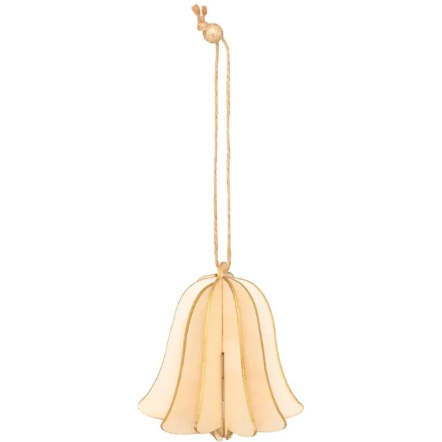 Feeric lights & Christmas Goudkleurige 3D-klokvormige dennenhouten hangversiering, 9 cm Beige