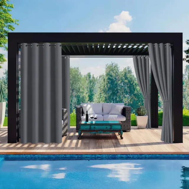 Ansobea Outdoorgordijn - 132 x 274 cm (b x h) - ondoorzichtig - waterdicht - weerbestendig - met oogjes - inkijkbescherming - zonwering - voor balkon - tuin - terras - paviljoen (2 stuks 2 stuks grijs.