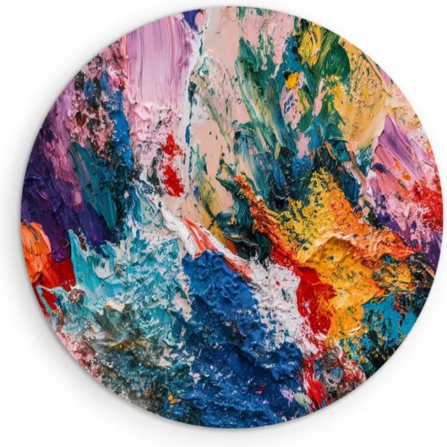 Saammp Muurcirkel Hout - Explosie van kleuren - Abstract - Ø 60 - Wandcirkel - Wanddecoratie Cirkel - Muurdecoratie Woonkamer - Slaapkamer decoratie - Rond Schilderij