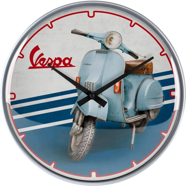 Nostalgic-Art Nostalgische kunst retro wandklok, Ø 31 cm, Vespa – Iconisch – Cadeau-idee voor scooterfans, Origineel gelicentieerd product (OLP), Grote keukenklok, Vintage design Zilver