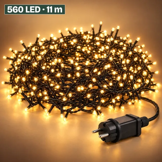 Levano Kerstverlichting Buiten 560 LED 11,2 m Warm Wit - Kerstboomverlichting met Timer en Geheugen - Lichtfuncties - Lichtsnoer voor Binnen en Buiten - Microcluster - Clusterverlichting Kerstboom - Lichtslinger - Kerstlampjes