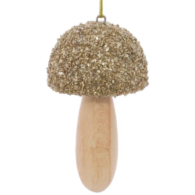 Feeric lights & Christmas Hangende paddestoelvormige dennenboom van hout met goudkleurige glitters, 9 cm Modèle A