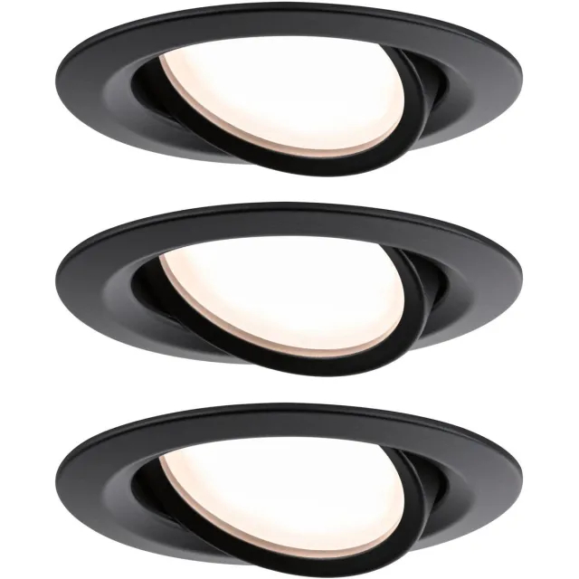 Paulmann LED-inbouwlamp Nova Plus Coin Basisset zwenkbaar IP65 rond 93 mm 30° Coin 3x6W 3x470lm 230V dimbaar 2700K Zwart mat