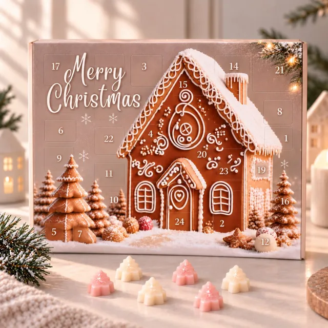 Anna's Geurenhuisje Waxmelts Adventskalender - Peperkoekhuisje - Gingerbread - Sojawas - Kerst - Aftelkalender - Advent - 24 days until Christmas - luxe Kerstcadeau - Dierproefvrij - Handmade - Kerstgeuren