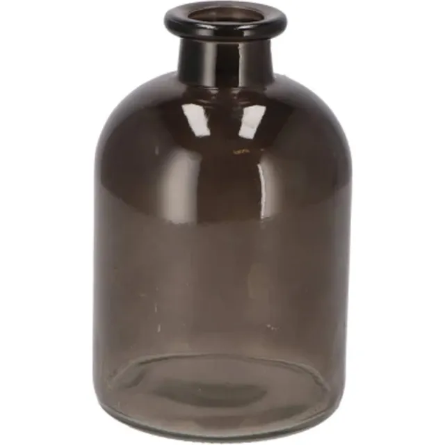 DK design Bloemenvaas fles model - helder gekleurd glas - zwart - 11 x 17 cm Antraciet