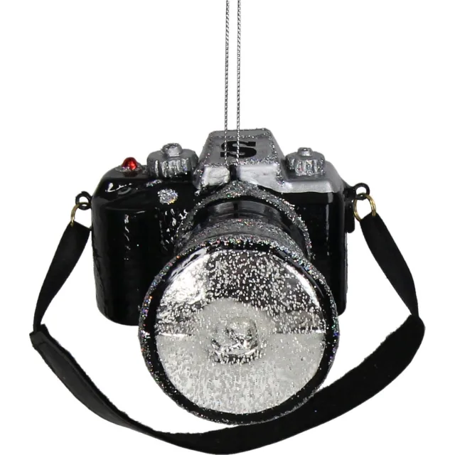 HD Collection Ornament kerstbal Camera Glas Zwart 12.1 cm