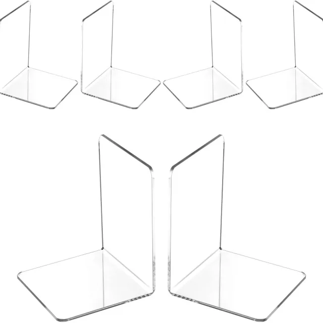 Famanu Transparante boekensteunen van acryl, set van 6 stuks, ideaal voor kantoor, school en bibliotheek, transparante decoratie