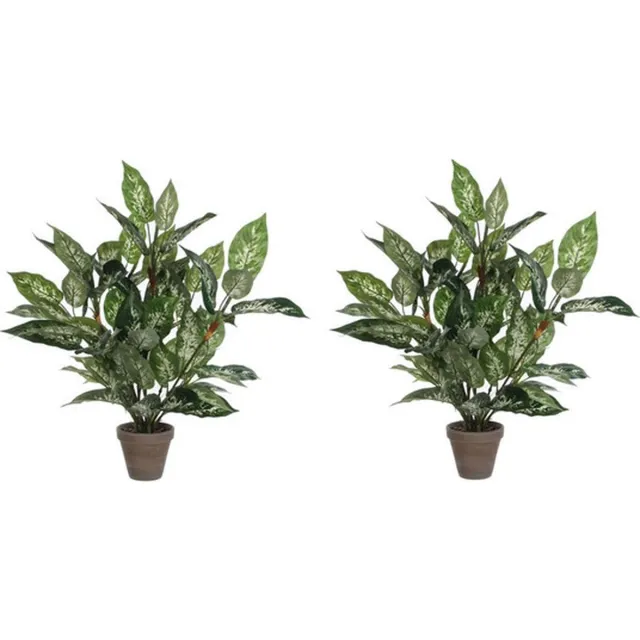Mica Decorations groene Dieffenbachia kunstplant - 2x - 70 cm - in pot - Kunstplanten/nepplanten