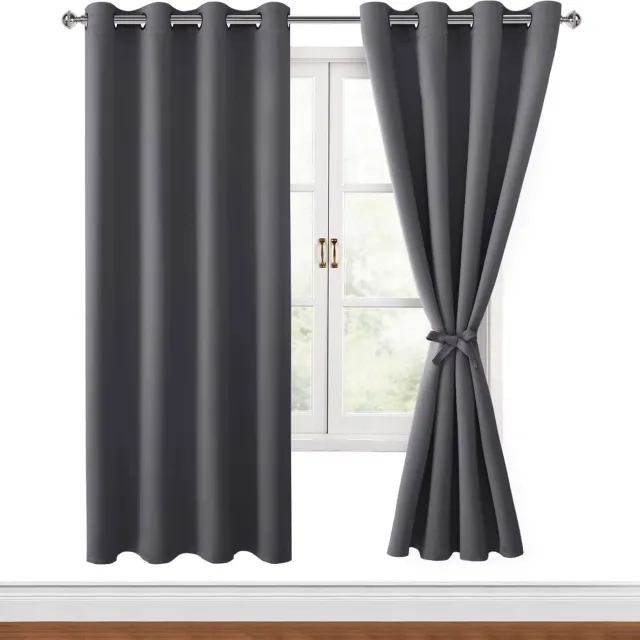 My Ninki ® Stijlvolle Donkergrijze Verduisteringsgordijnen met Ringen voor Slaapkamer en Woonkamer, 2 Panelen donkergrijs