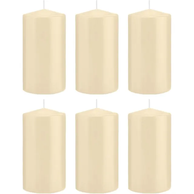 Trend Candles Cilinderkaars/stompkaars - 6x - cremewit - 8 x 15 cm - 69 branduren - horeca kaarsen