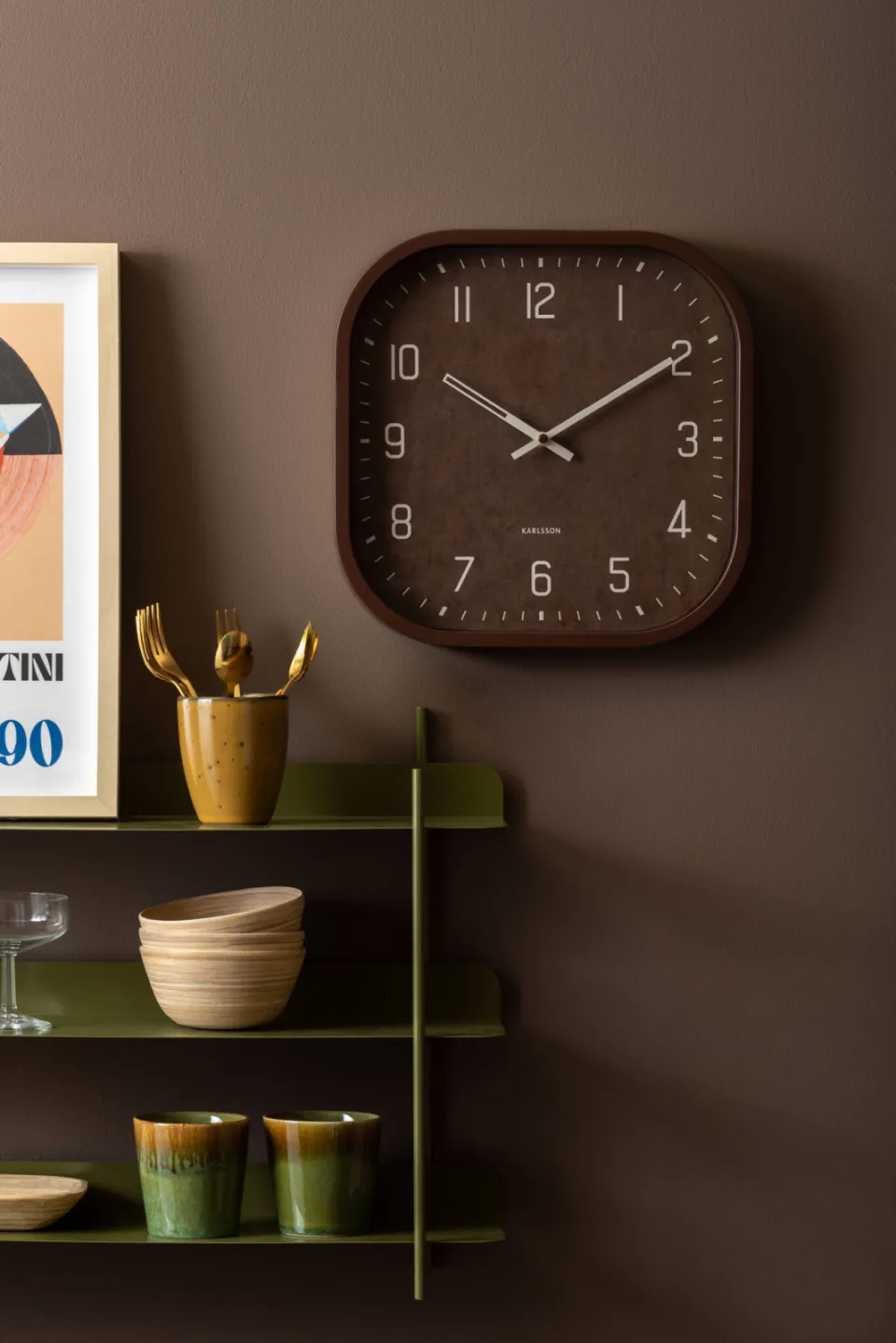 Karlsson Elemental Cuadrado wandklok 30 cm chocoladebruin, foto 3