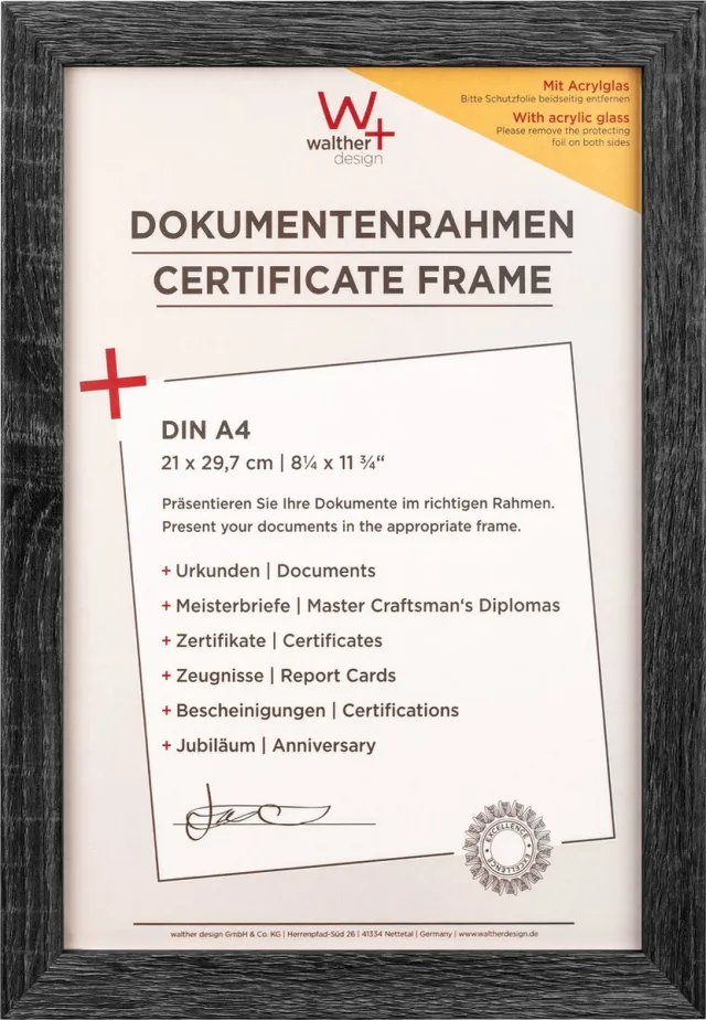 Walther Fiorito - MDF Houten lijst - Fotoformaat 21x29,7 cm - Kunstglas - Donkergrijs