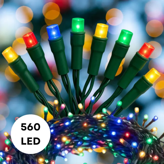 Cheqo Microcluster Kerstverlichting - Kerstlampjes - Kerstboomverlichting - 560 LED Lampjes - Soft Multi Colour - Veelkleurige Verlichting - 8 Lichtfuncties - Geheugenfunctie - Timer 8 Uur - 11 Meter Lengte - Geschikt voor 180 CM Kerstboom