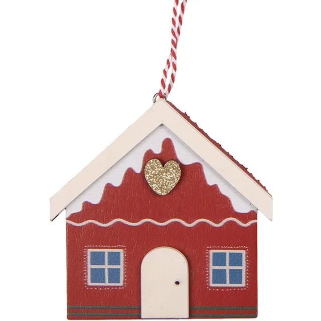 Clayre & Eef Kersthanger Huis 11x1x11 cm Rood Hout
