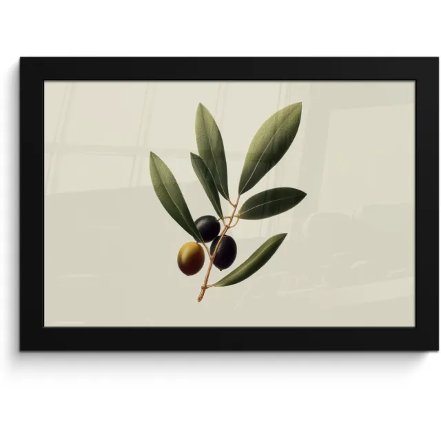 FrameYourWall Poster in lijst - Fotolijst 30x20 cm - Posters - Olijftak - Donkergroen - Olijven - Posterlijst zwart - Decoratie - Wanddecoratie woonkamer - Muurdecoratie slaapkamer