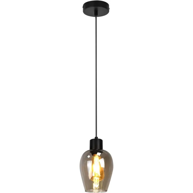 Glitzerlife Hanglampen - Retro-stijl - 1xE27 - Rookgrijs glaskap - Zwart metaal - PVC-kabel - Hoogte verstelbaar - Ø20cm - Eetkamer Slaapkamer Keuken Mat Zwart