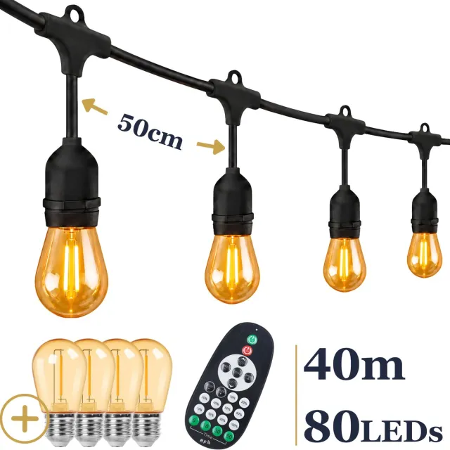 Odaily Lichtsnoer Amber - 40 Meter - 80 LED Lampen - Extra Warm Wit Licht - Dimbaar - Professionele Kwaliteit