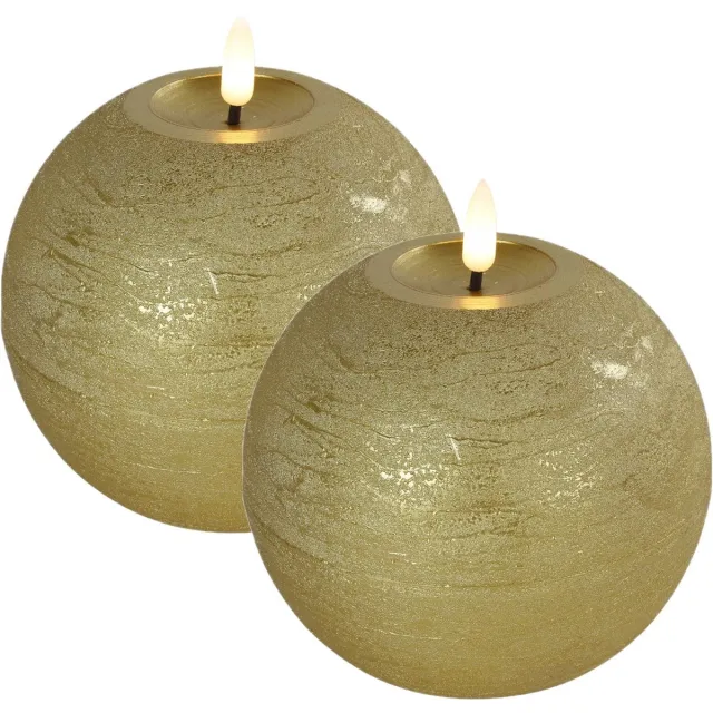 Countryfield LED kaarsen/bolkaarsen - 2x - goud - B12 x H12,5 cm - Lyon - warm wit Goudkleurig