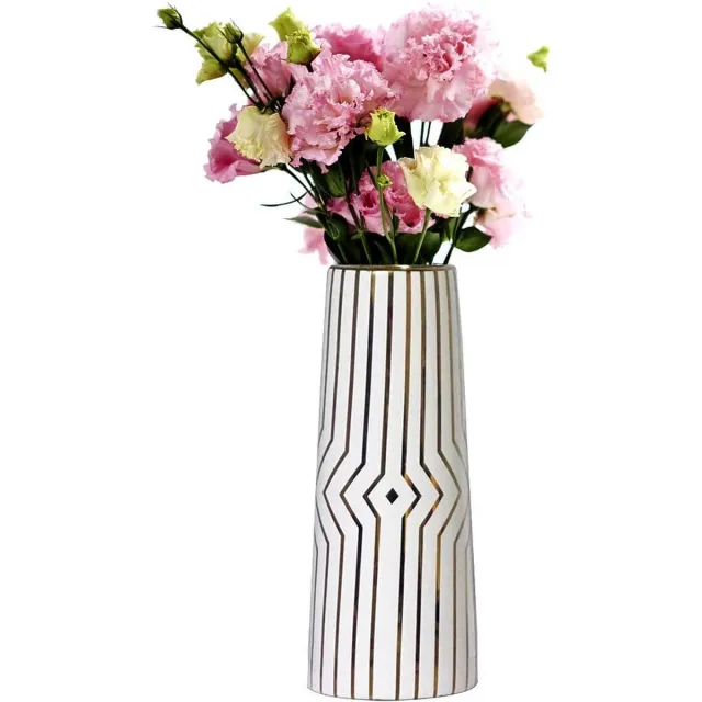 HCHLQLZ 30 cm wit goud gestreepte vaas keramiek vazen ​​bloemenvaas decoratie decoratie