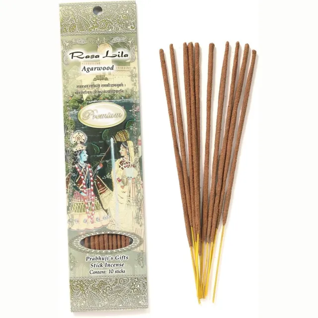 Prabhuji's Gifts Wierooksticks, handgerold, 'Rasa Lila' met agarwood, 20 sticks Bruin