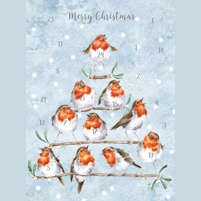 Wrendale Designs Adventskalender Kaart A4 Wrendale - Rockin Robins Advent Calendar Blauw