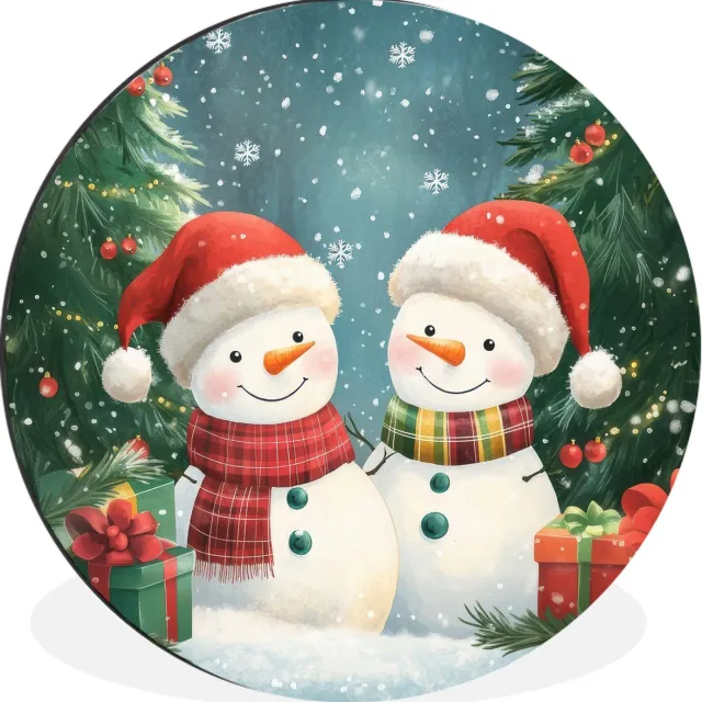 WallCircle Wandcirkel - Muurcirkel - Sneeuwpop - Kerstsneeuw - Groen - Rood - Aluminium - Dibond - 30x30 cm - Binnen en Buiten
