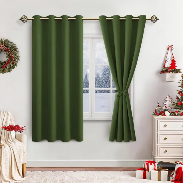 Famanu Verduisterende gordijnen - inslagringen - voor slaapkamer - woonkamer - olijfgroen - 2 stuks - 175 x 140 cm (H x B)