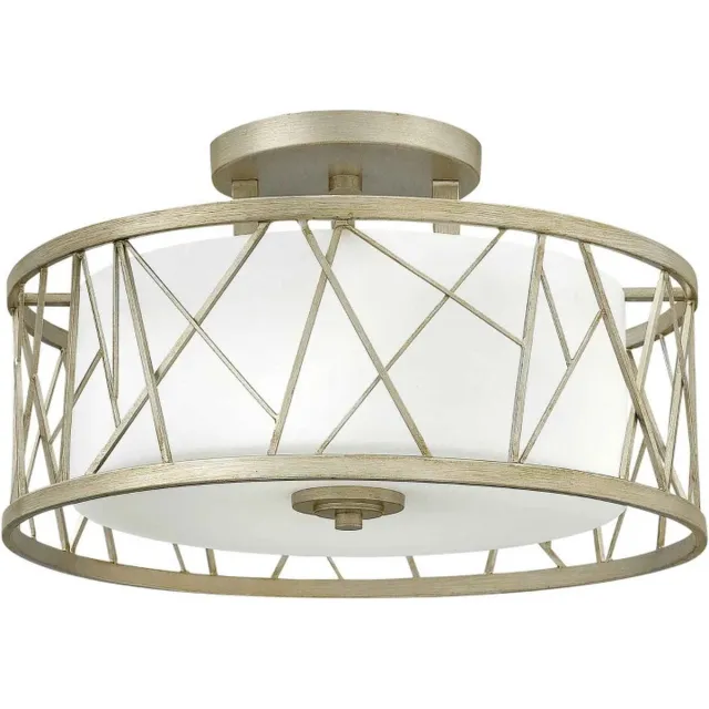 Hinkley LED Plafondlamp Nest | 3X E27 Max 60W | Dimbaar | Silver Leaf, Linen Glass Geen
